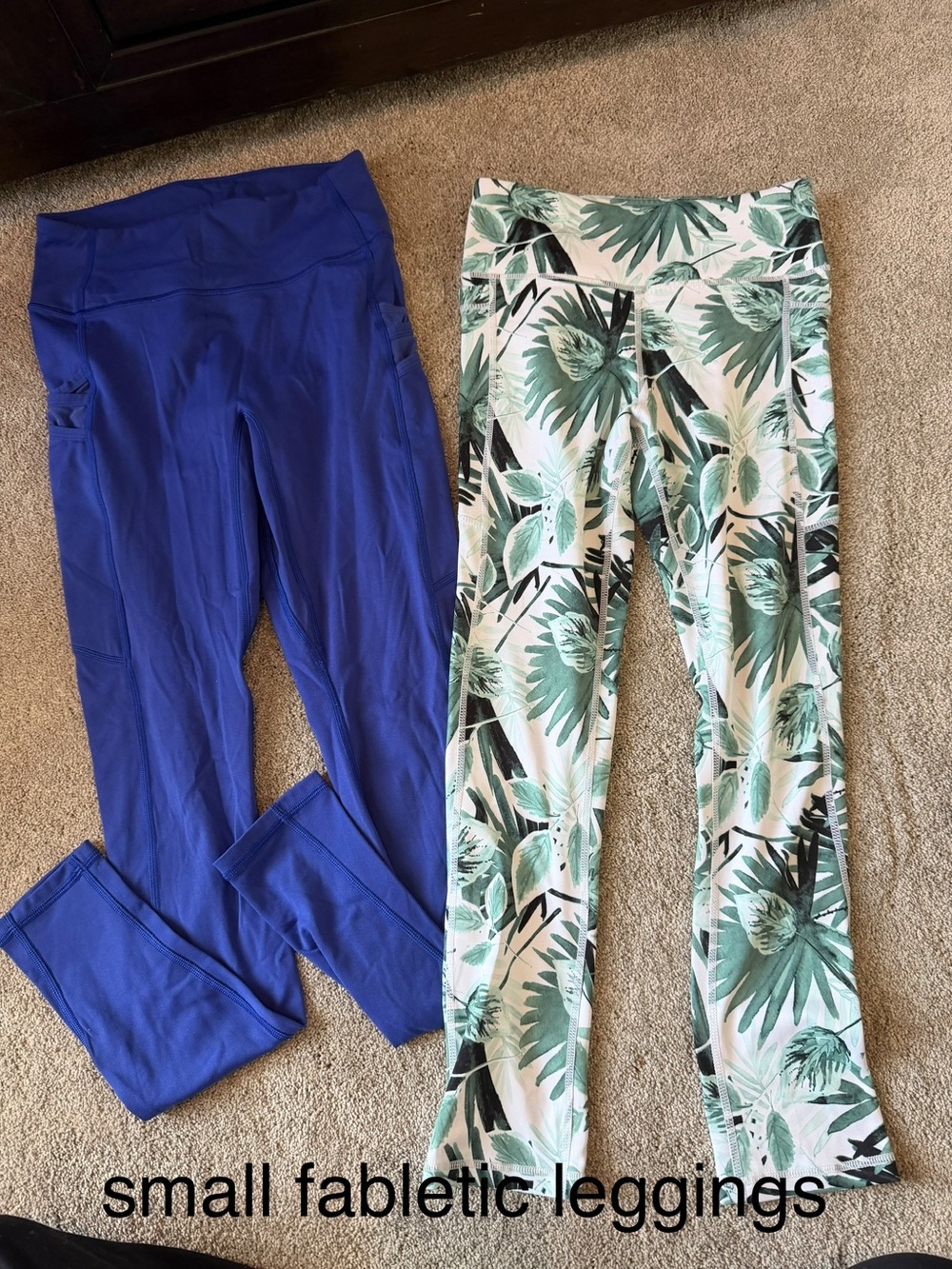 Fabletics Blue Leggings & Green Floral Print Leggings